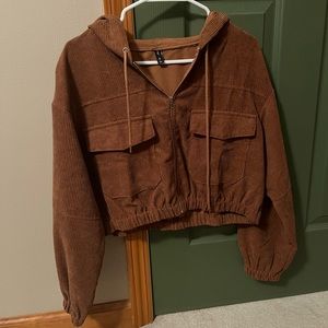 Brown zip up cropped bomber jacket